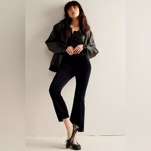 Free People black In My Feelings Velvet Crop Slim Flare Pants size large